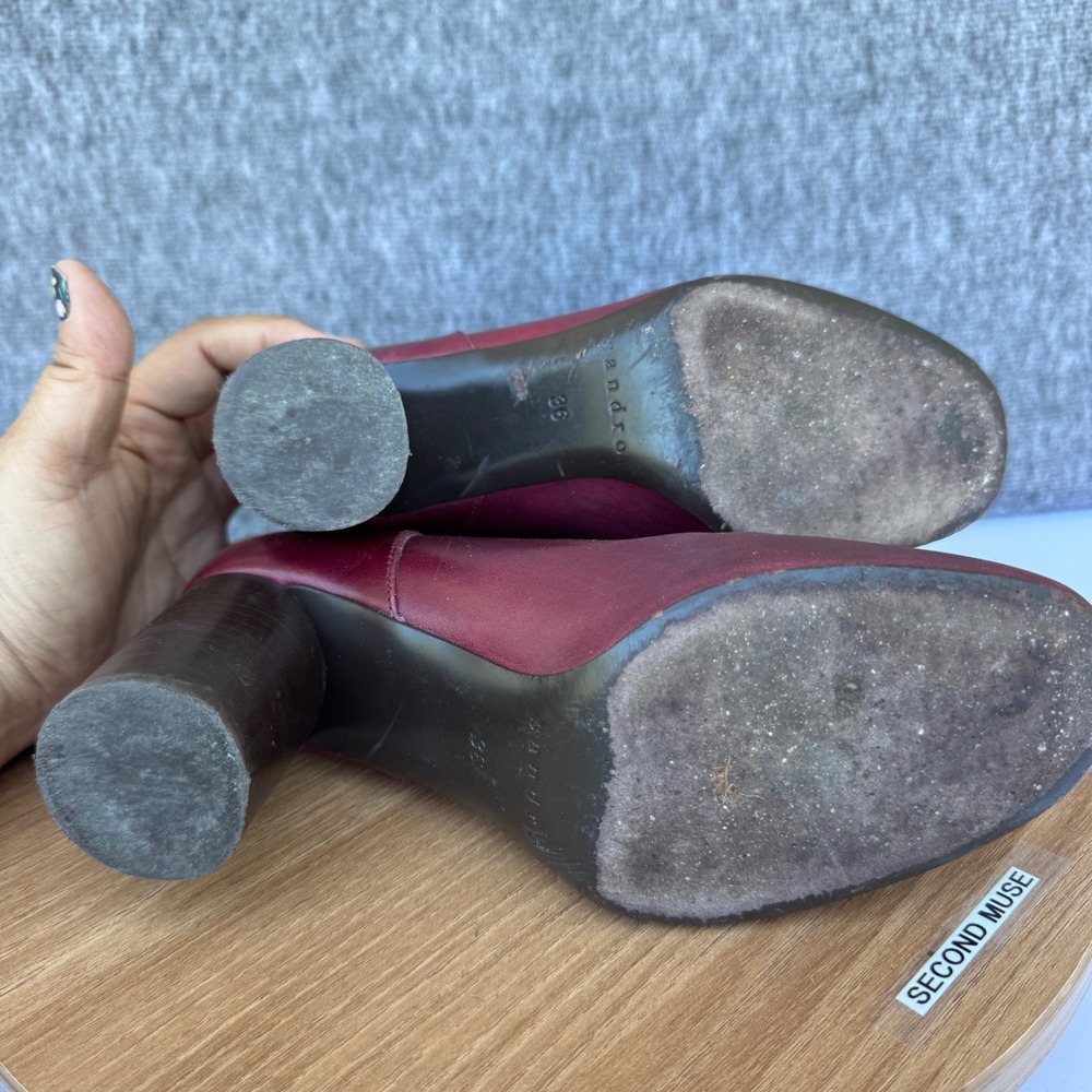 Sandro Paris Burgundy Leather Ankle Boots Block‎ Heel Size 36 / 5.5 Minimalist - Picture 5 of 11